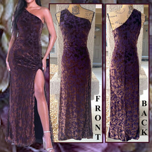 Lulus Plum Iridescent Burnout Velvet One-Shoulder Marvelous Moi Maxi Dres Size L